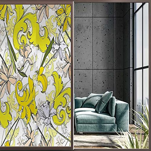 Floral Yellow Window Privacy Film, 17.7 inch by 23.6 inch O4678