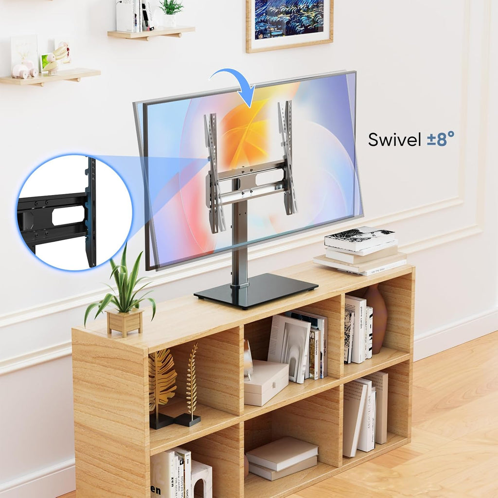Height Adjustable Swivel TV Stand with Tempered Glass Base, Max VESA 400x400mm S808009