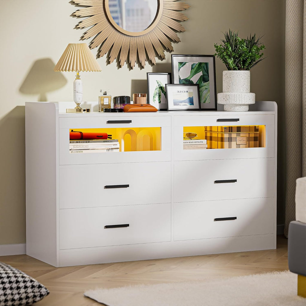 White 6 Drawer Wood Dresser R155
