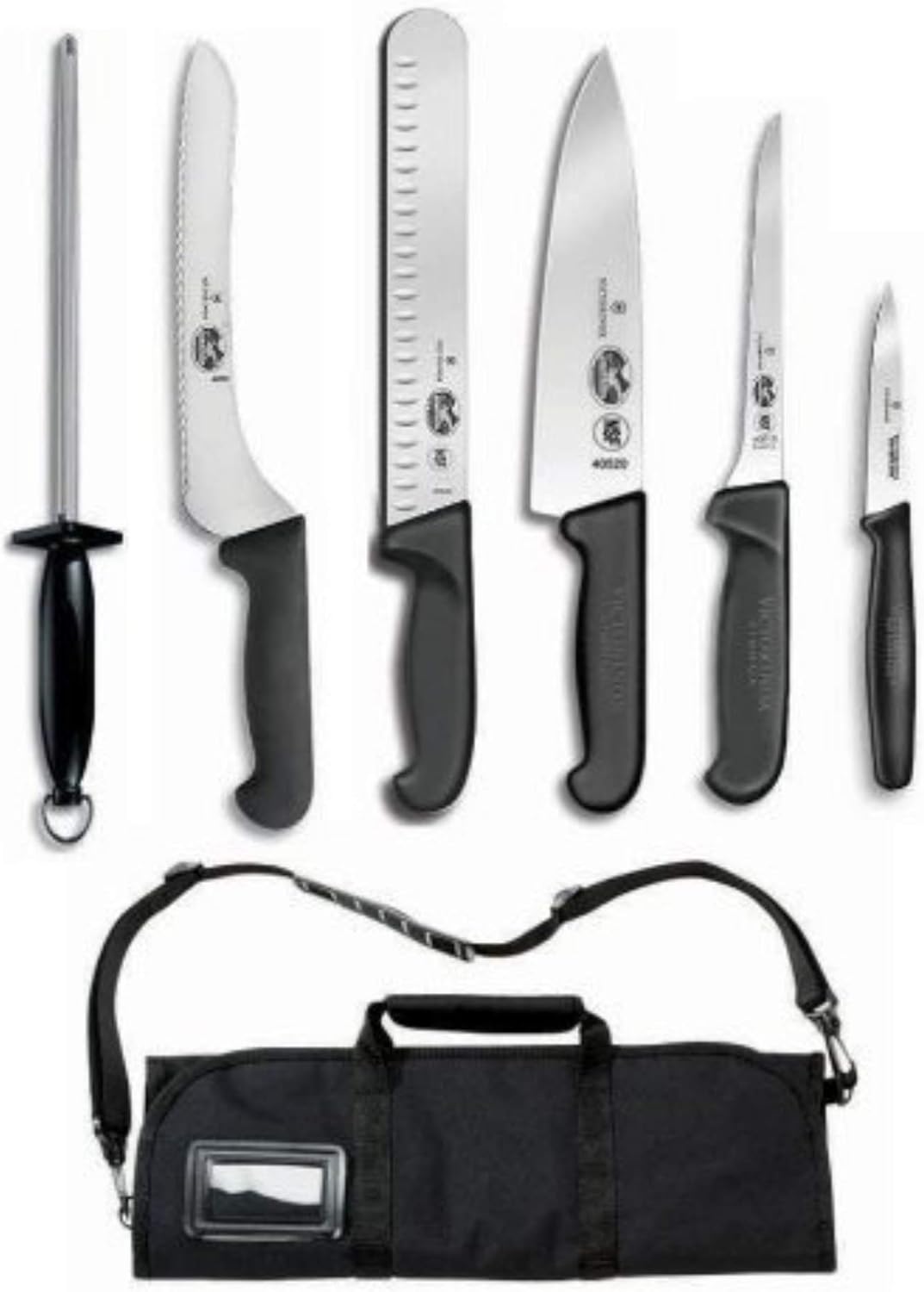 7 Pc Black Fibrox Knife Roll Set E7600