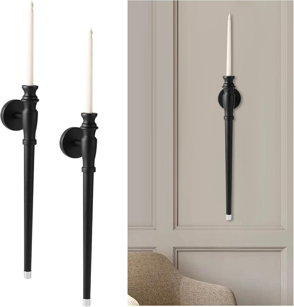 Set of 2 Black Wooden Wall Candle Sconces W5303