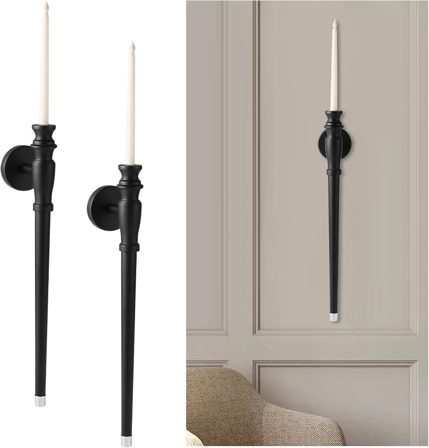 Set of 2 Black Wooden Wall Candle Sconces W5303