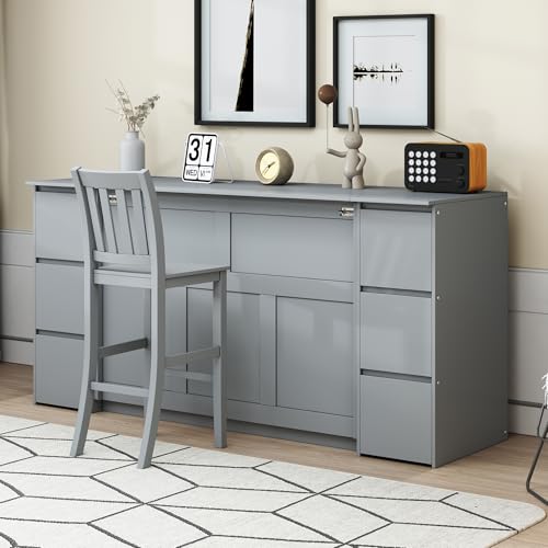 Gray Wood Murphy Bed with Drawers and Cabinets Q458565