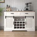 White & Oak Sideboard Cabinet with Sliding Barn Door, 3 Drawers L380