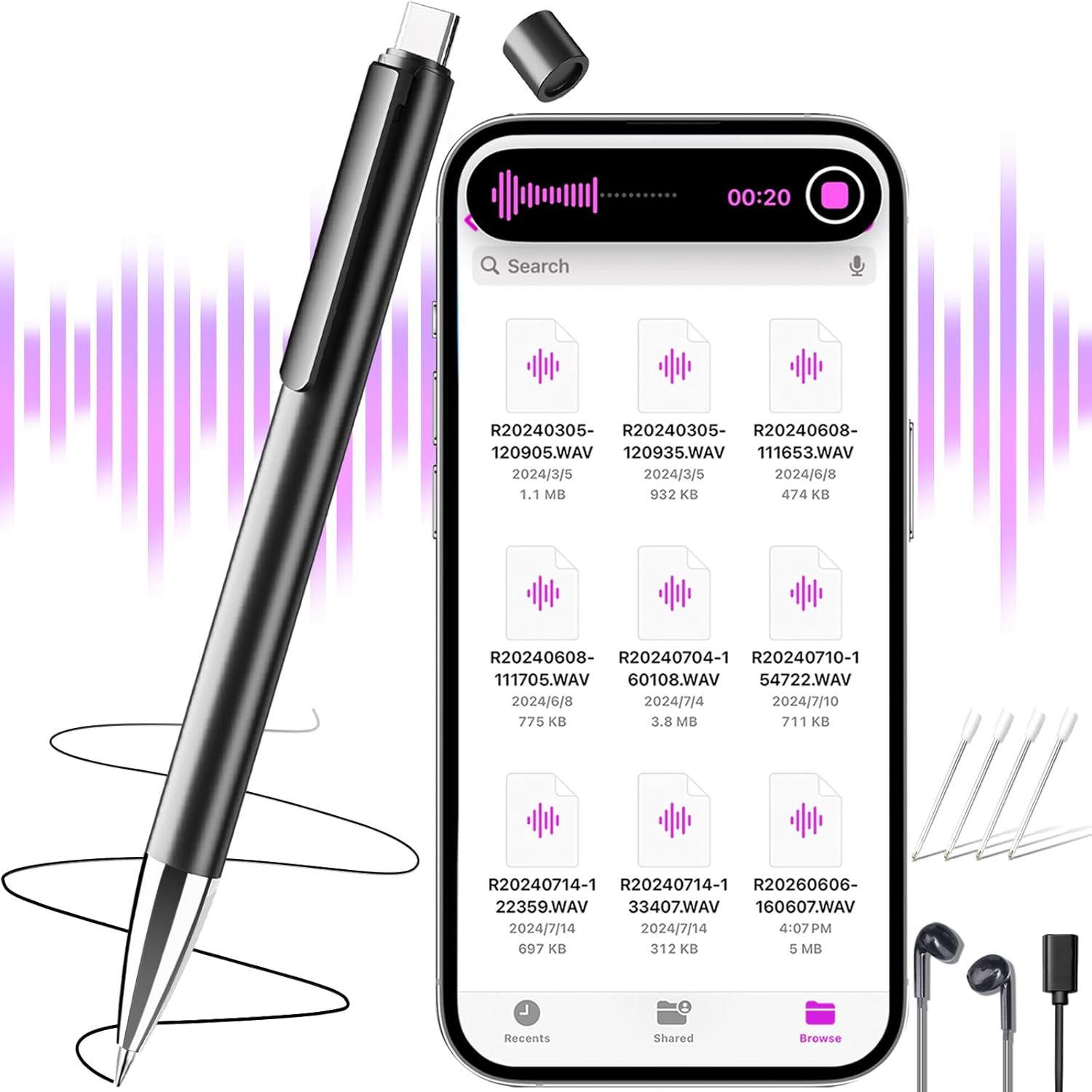 64GB Digital Voice Recorder with Playback, USB-C Recording Device G10063
