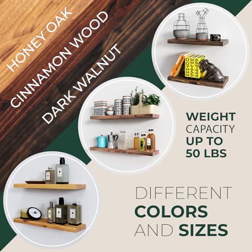 Solid Wood Floating Shelves, Set of 2, Honey Oak W34426