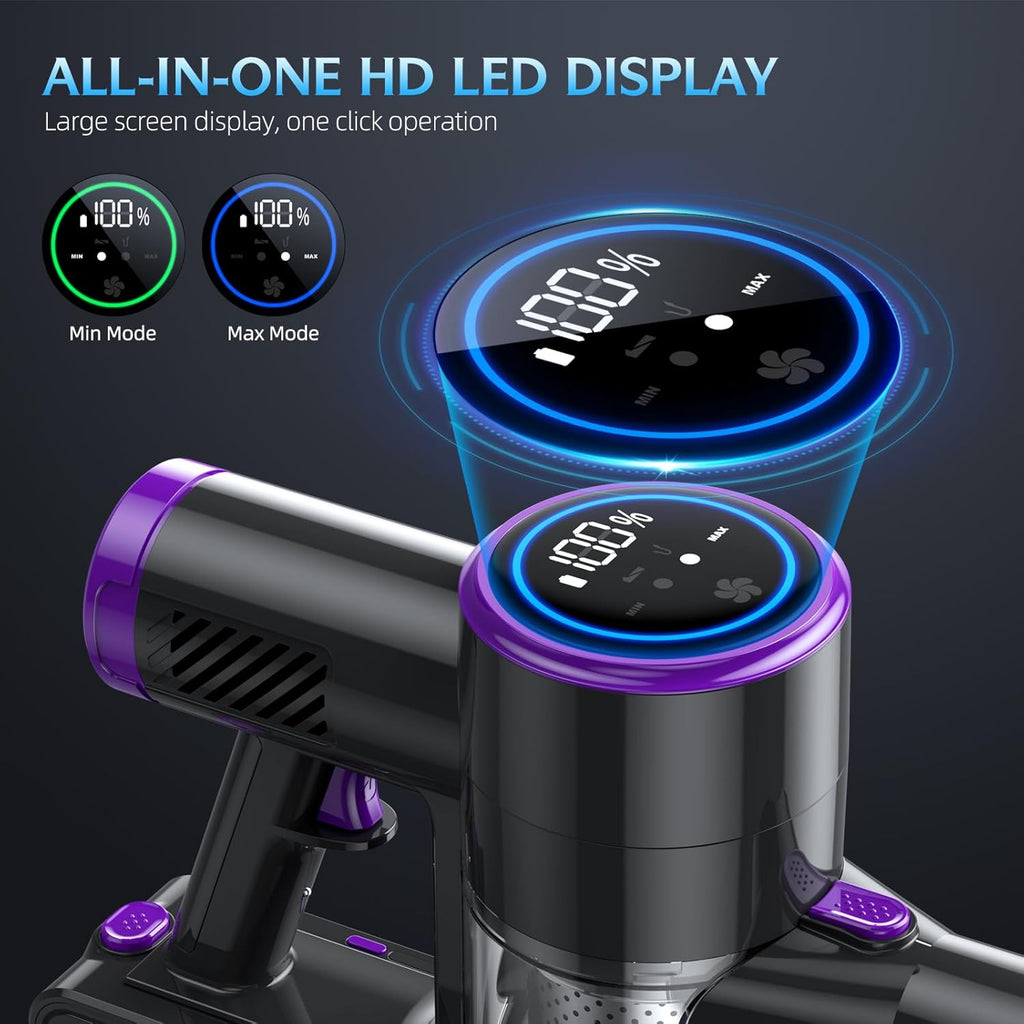 Cordless Stick Vacuum Cleaner with LED Display, 40Min Detachable Battery S131