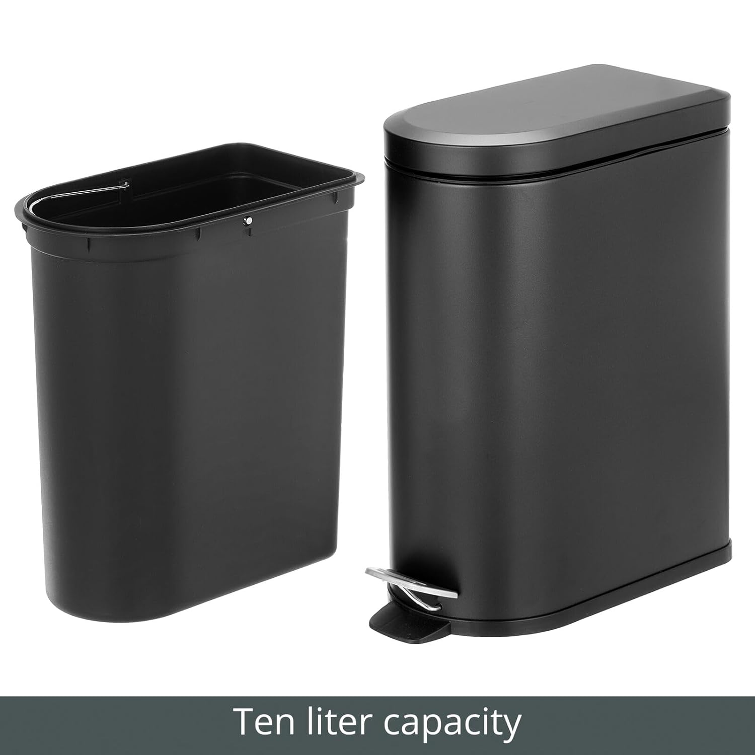 Black 2.6 Gallon Stainless Steel Step Trash Can S9895