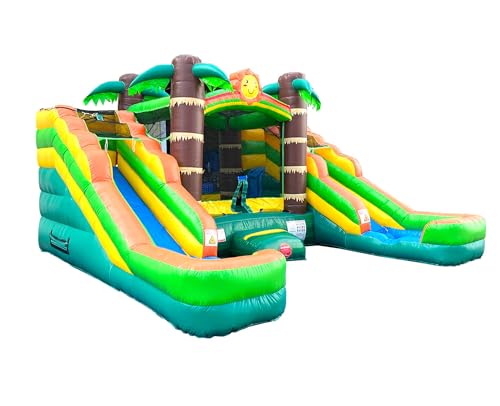 Tropical Inflatable Bounce House with Double Water Slides, 16.5 x 15 x 11 Foot S8338