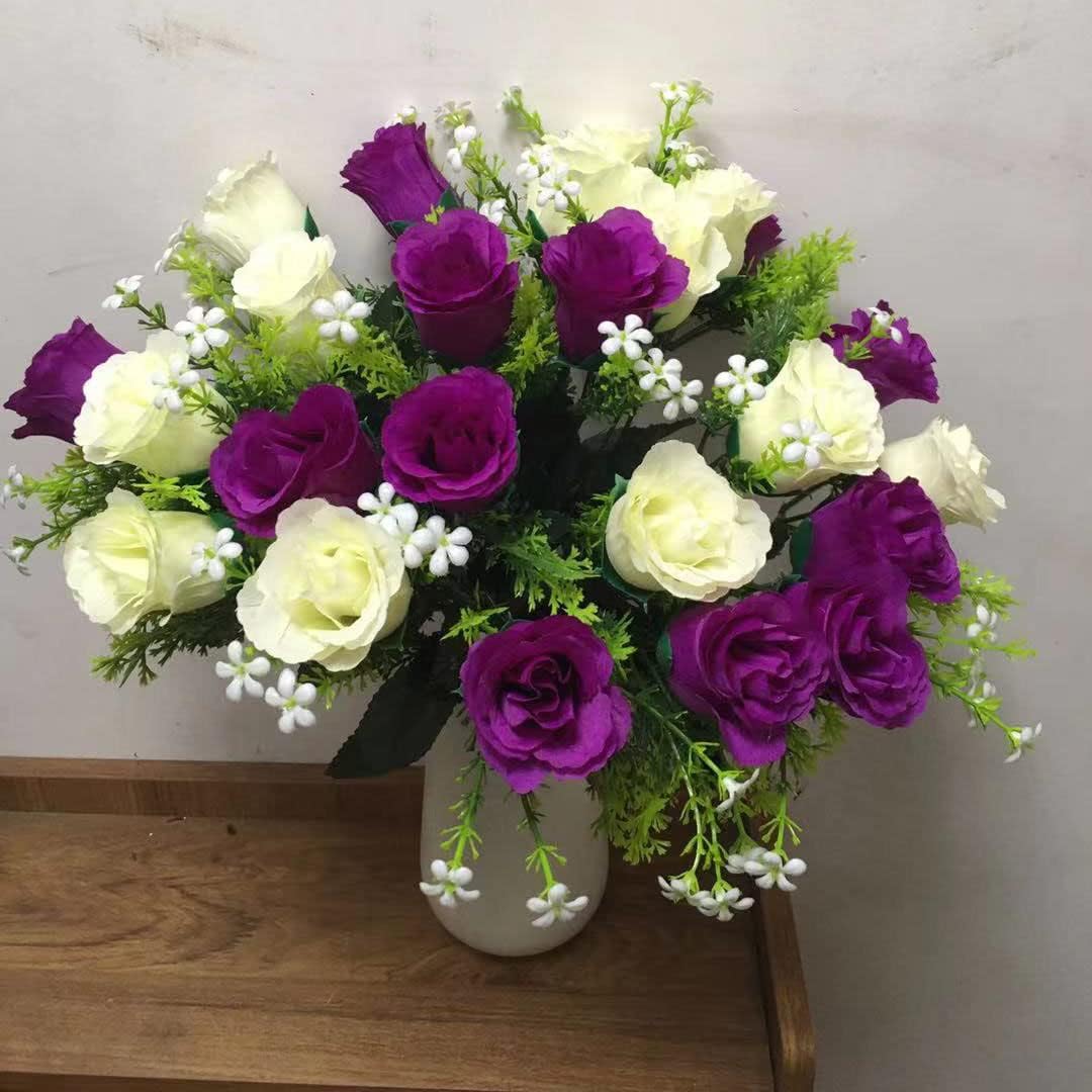 Purple White Artificial Cemetery Rose Flowers (1) W860393