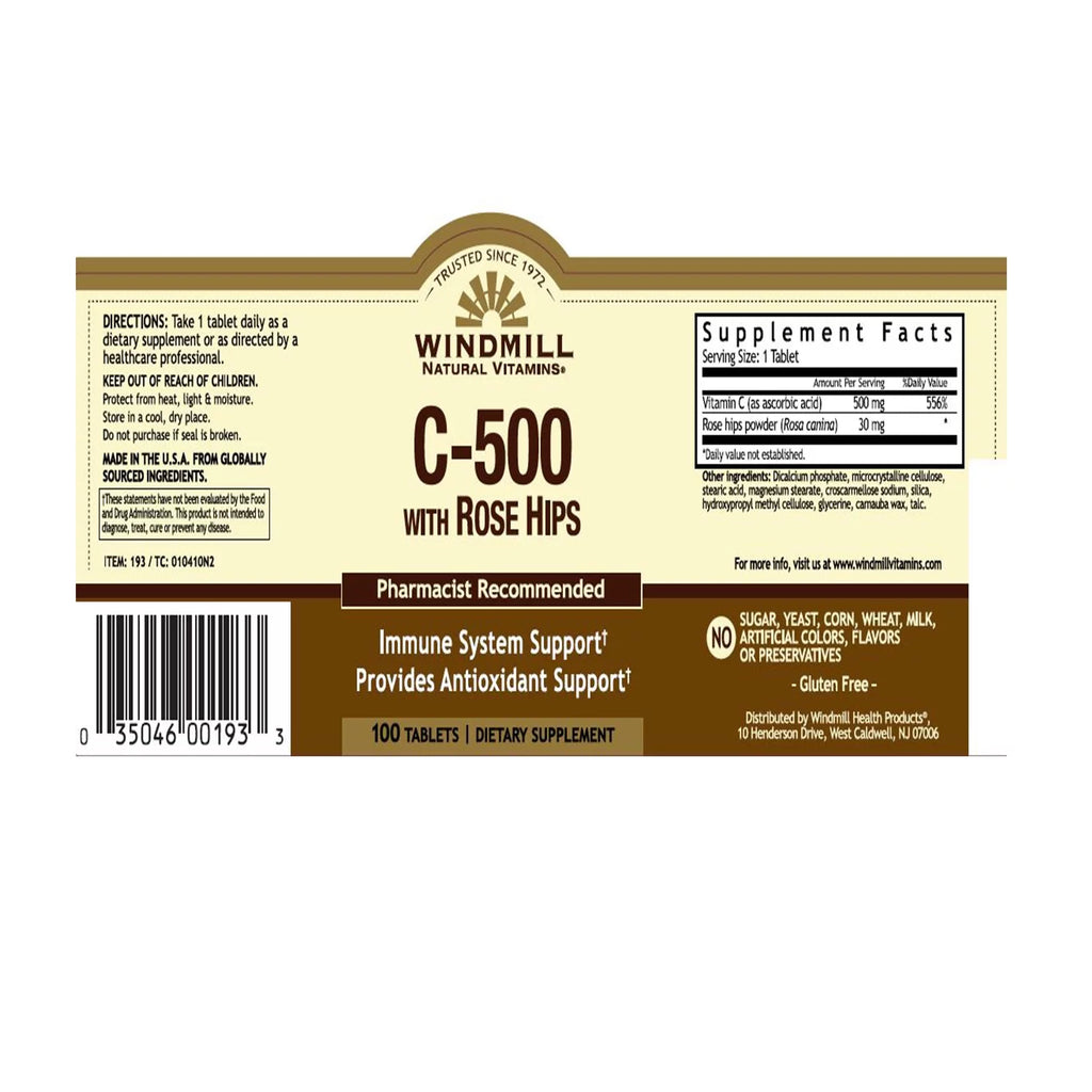 Vitamin C-500 Tablets Rose Hips 100 Tablets Pack of 2 F3423