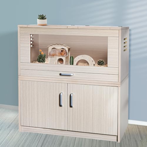 Hamster Cage with Storage Cabinet, Acrylic Panels, 31.5" L x 15.75" x 32.28" (Teak) M4427