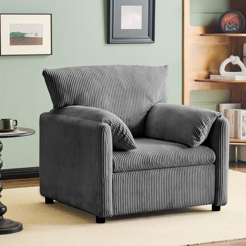 Corduroy Single Sofa Chair with Side Pocket Oversized Armchair (Beige) W342