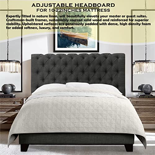 Natural Upholstered Bed Frame with Button Tufting Headboard, Twin V919