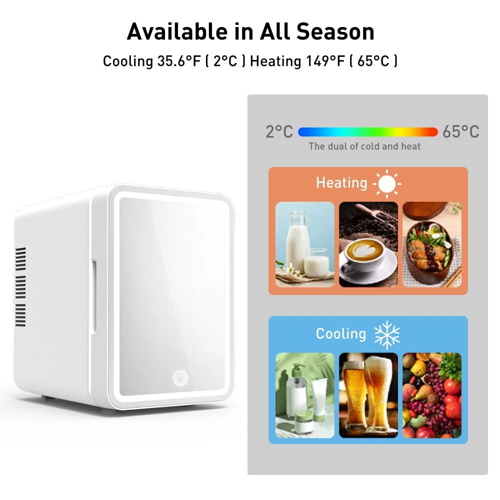 4L Mini Fridge with Dimmable LED Light Mirror, White I2510