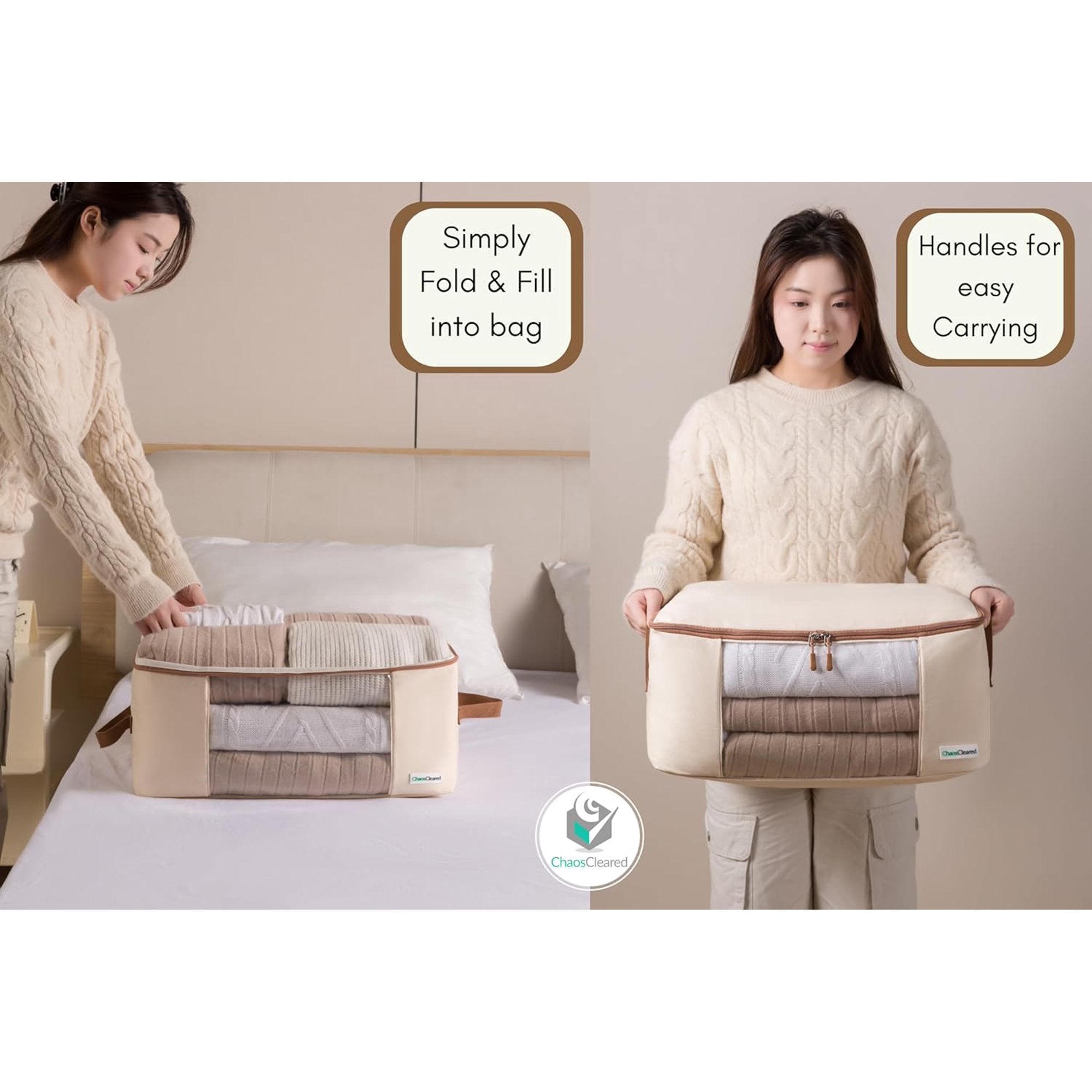Canvas Clothing Storage 2 Bags Clothes Organizer K377