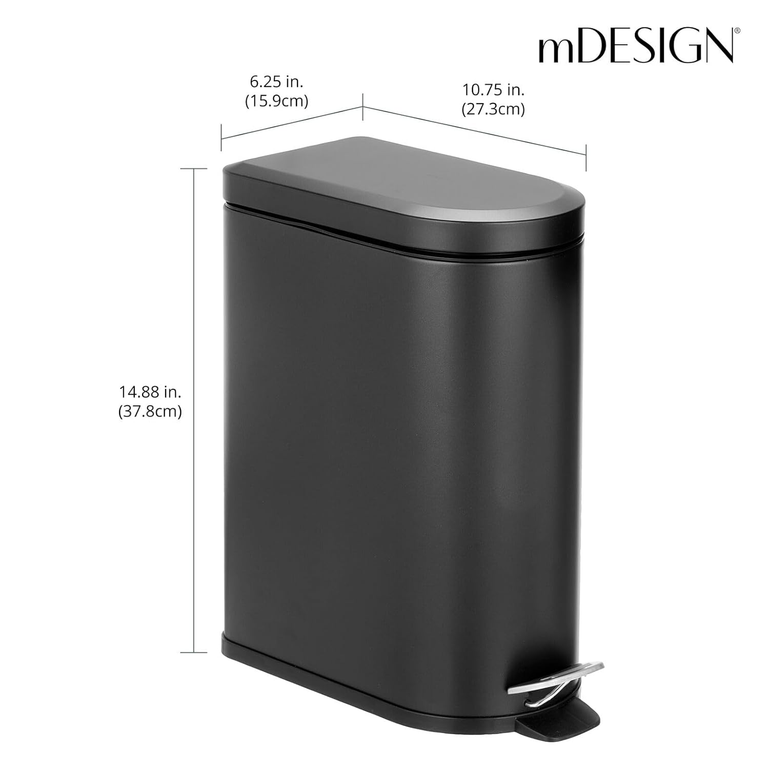 Black 2.6 Gallon Stainless Steel Step Trash Can S9895