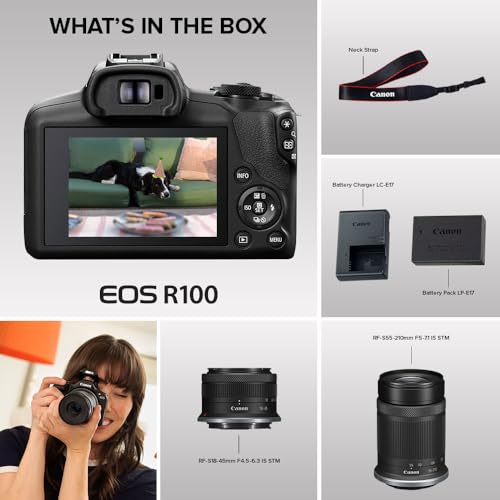 Black Mirrorless Camera with RF-S18-45mm Lens Kit, 24.1 Megapixel, 4K Video E258