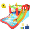 Inflatable Bouncy House with Ball Pit, Wide Slide, Ball Pool, Basketball Hoop, Dart Target, Blower J3405