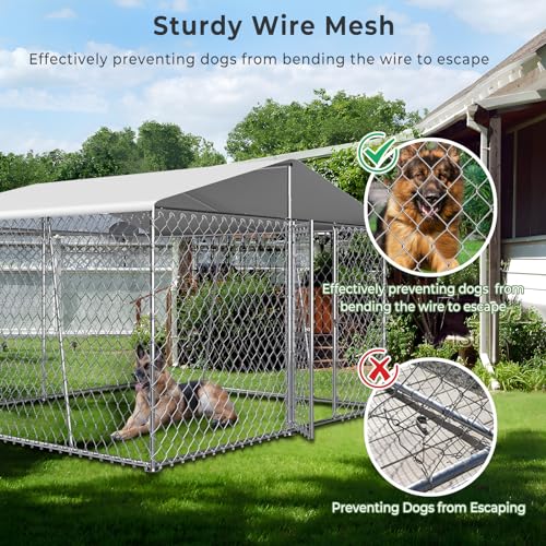 10×10×7FT Outdoor Dog Kennel with Roof, Heavy Duty Chain Link I135
