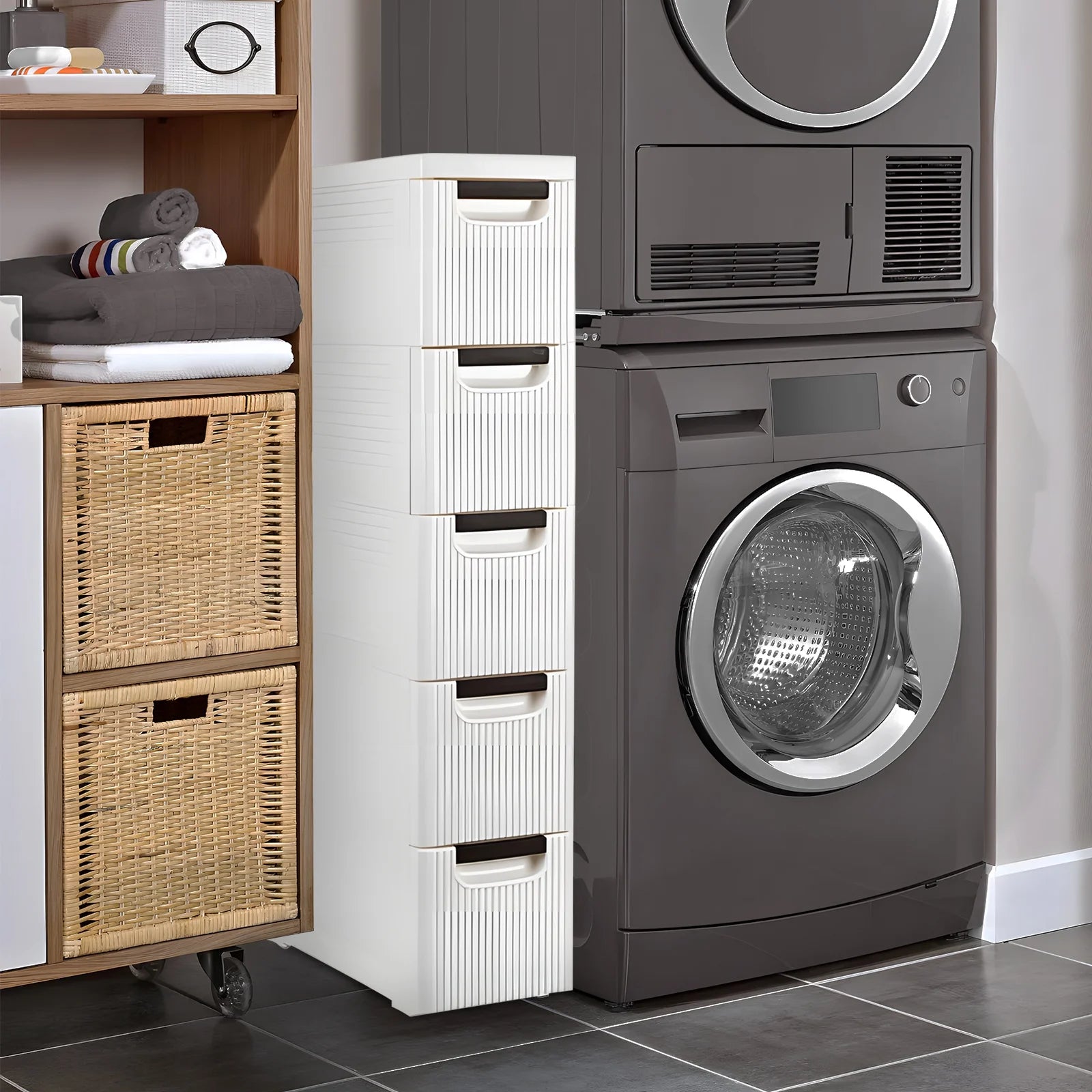 5-Tier White PP Storage Cabinet with Drawers F249471