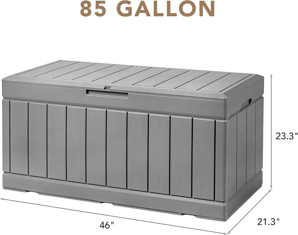85 Gallon Lockable Resin Outdoor Storage Box Grey H719