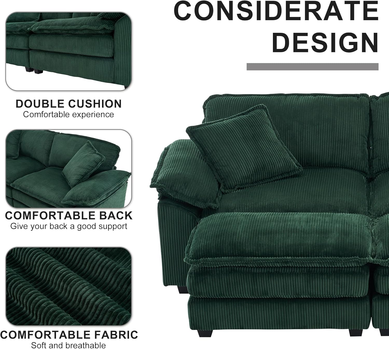 Oversized Green Convertible Sleeper Sofa with Ottoman & Pillows D2657