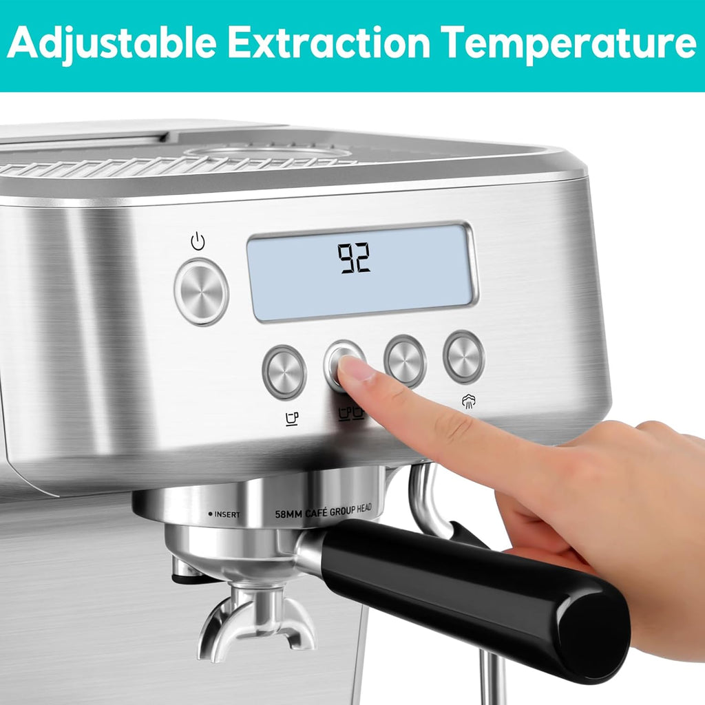 Espresso Machine with LCD Display, Milk Frother Steam Wand, Adjustable Extraction Temperature N706896