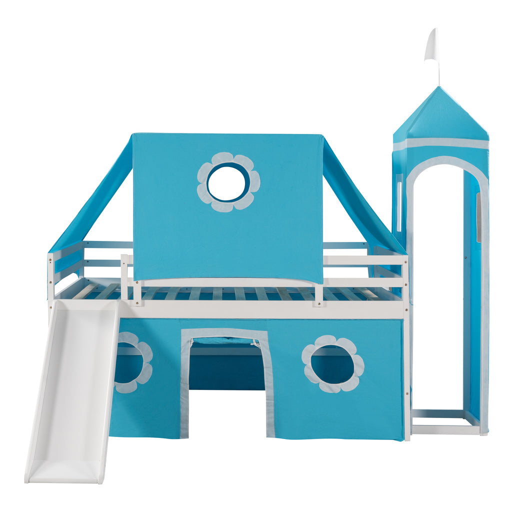 Blue Full Solid Wood Bunk Bed with Ladder and Safety Guardrail R410047