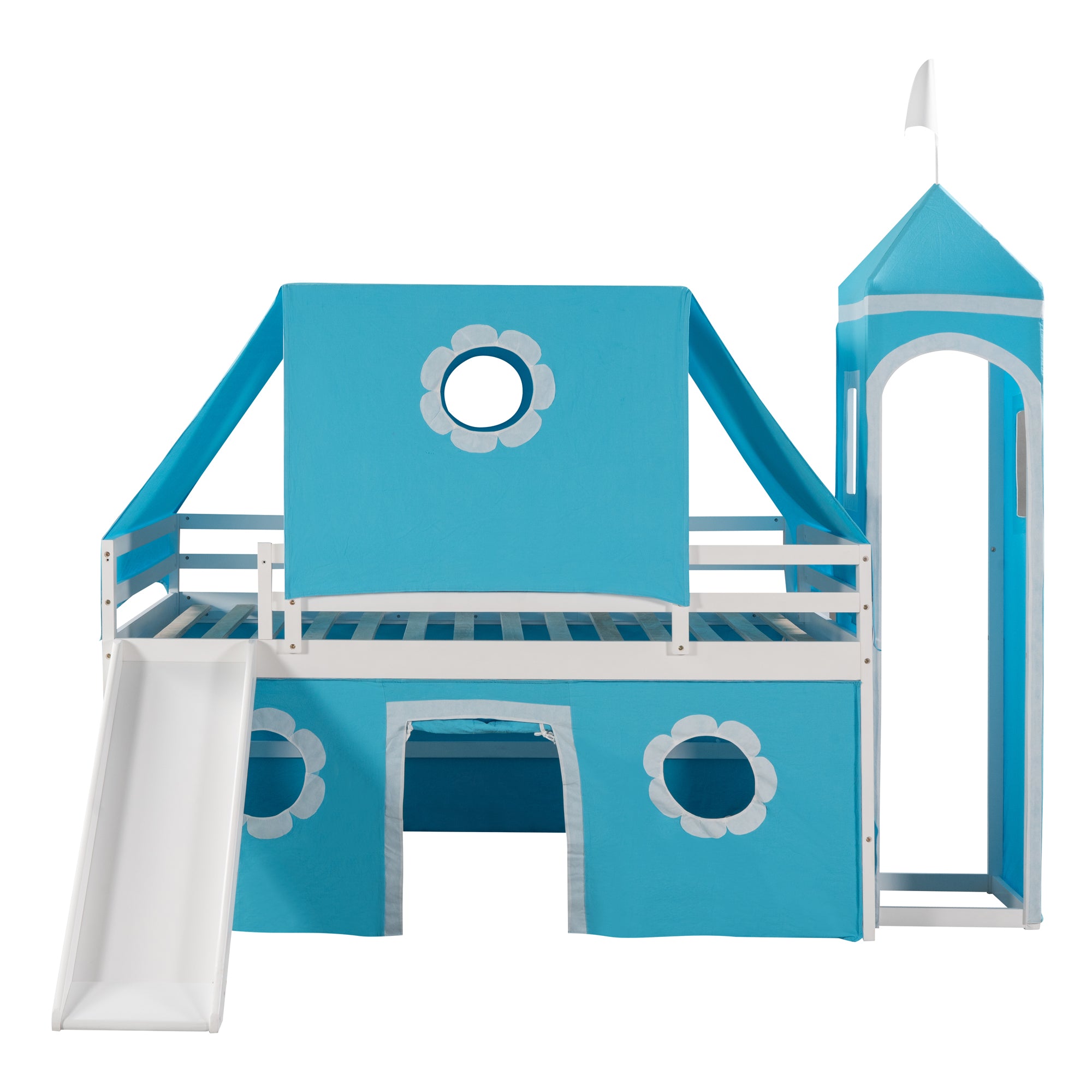 Blue Full Solid Wood Bunk Bed with Ladder and Safety Guardrail R410047