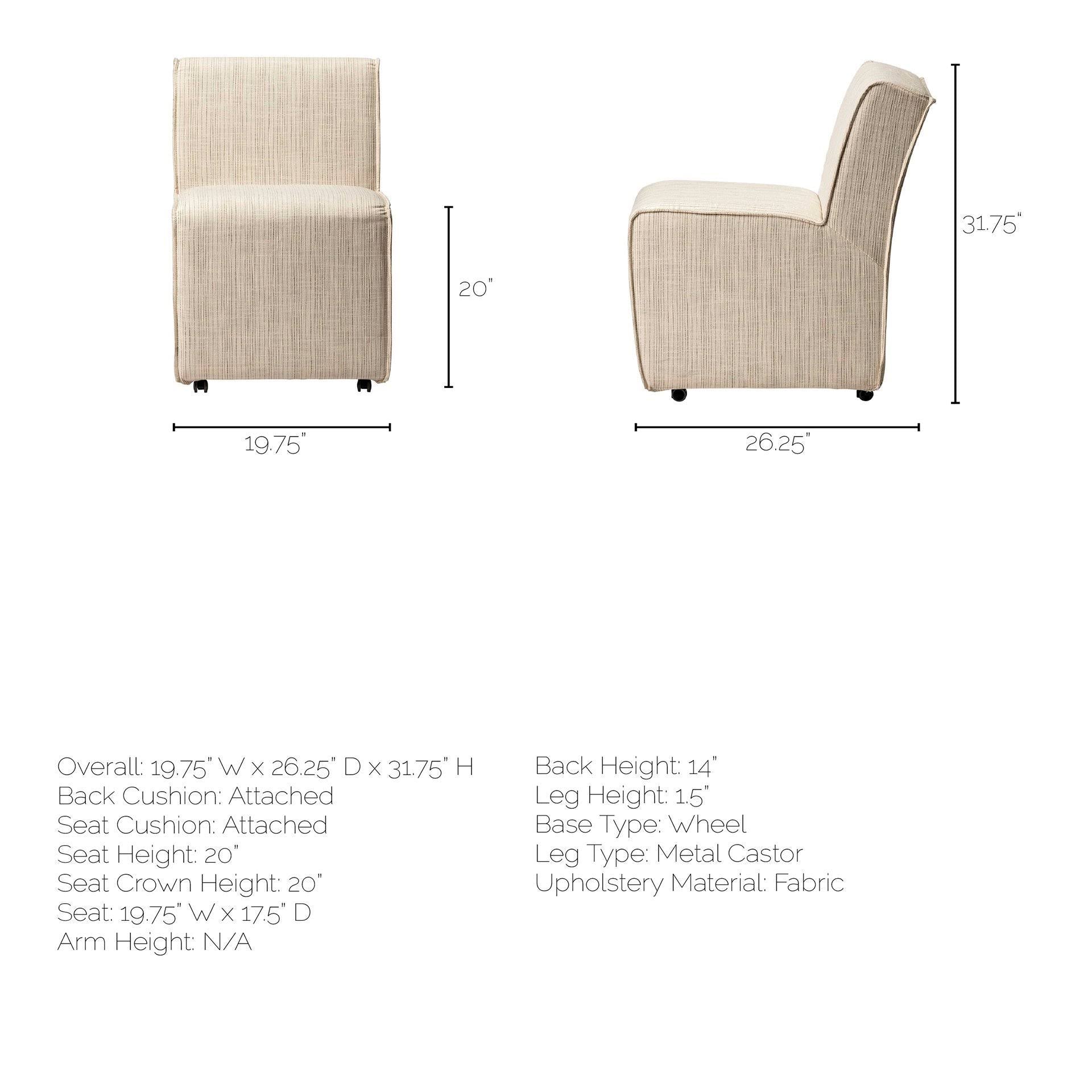 Cream Fabric Dining Chair on Casters U758990