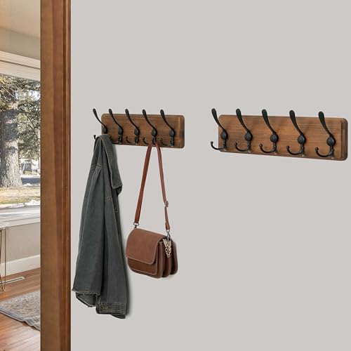 Black 2 Packs Wall Mounted Coat Rack with 5 Triple Hooks Z2036