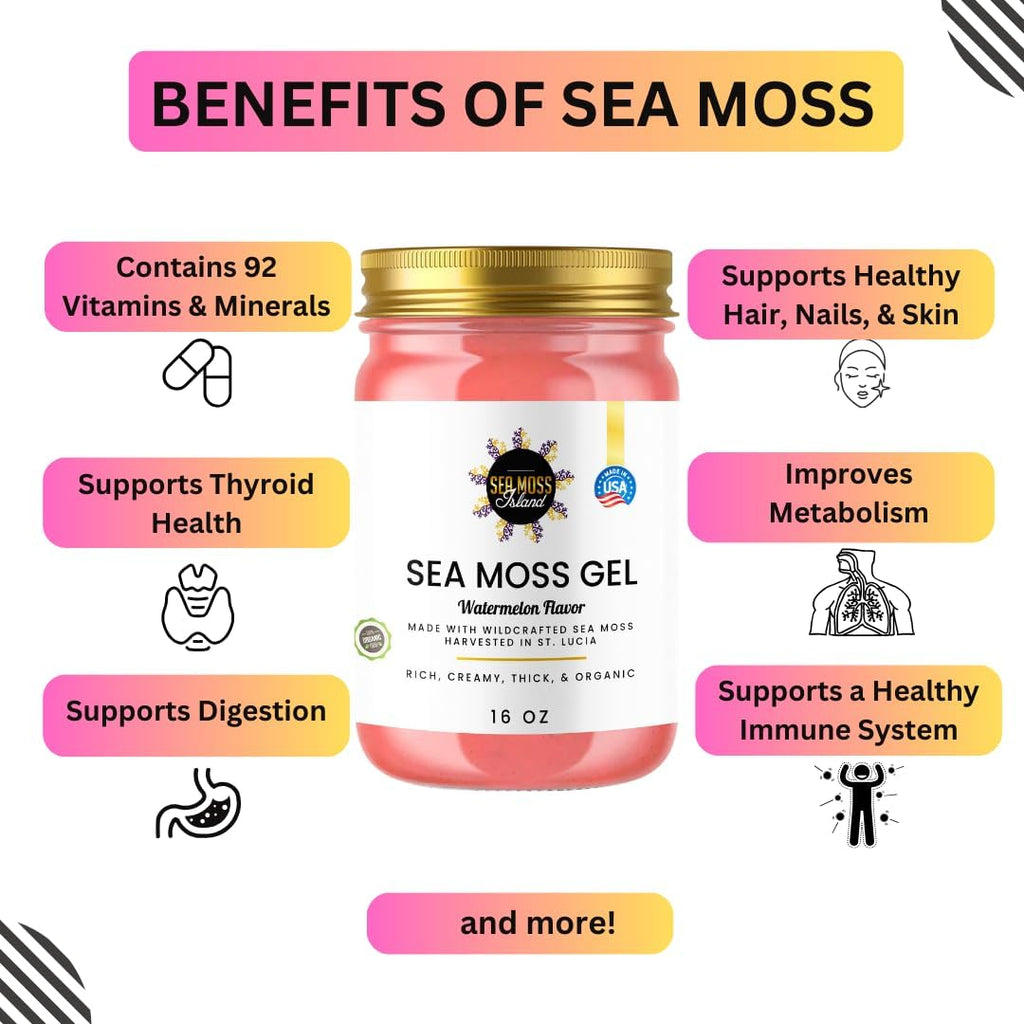 Watermelon Sea Moss Gel Wildcrafted Irish Seamoss Gel Vegan Vitamin Supplement - Pack of 1-16oz D831