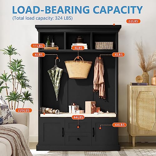 Black Hall Tree with Storage Bench and 4 Hooks Q1654