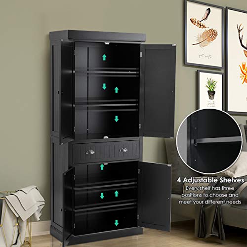 White 4-Door Wooden Storage Cabinet with Drawers and Adjustable Shelves V260548
