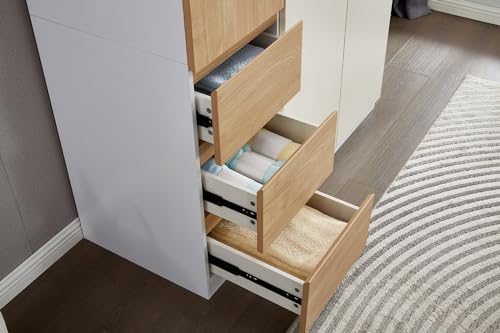 4 Door Wardrobe Closet with Clothing Rod, 4 Drawers, Mirror, 62.99" D x 18.9" W x 70.87" H X75431