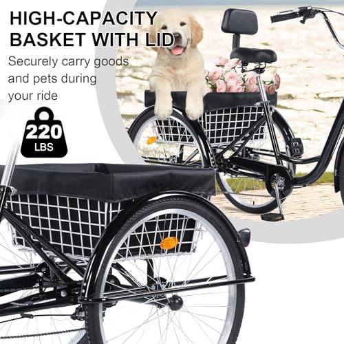 24/26-Inch 3 Wheel Cruiser Bike with Large Basket & Adjustable Seat C2317