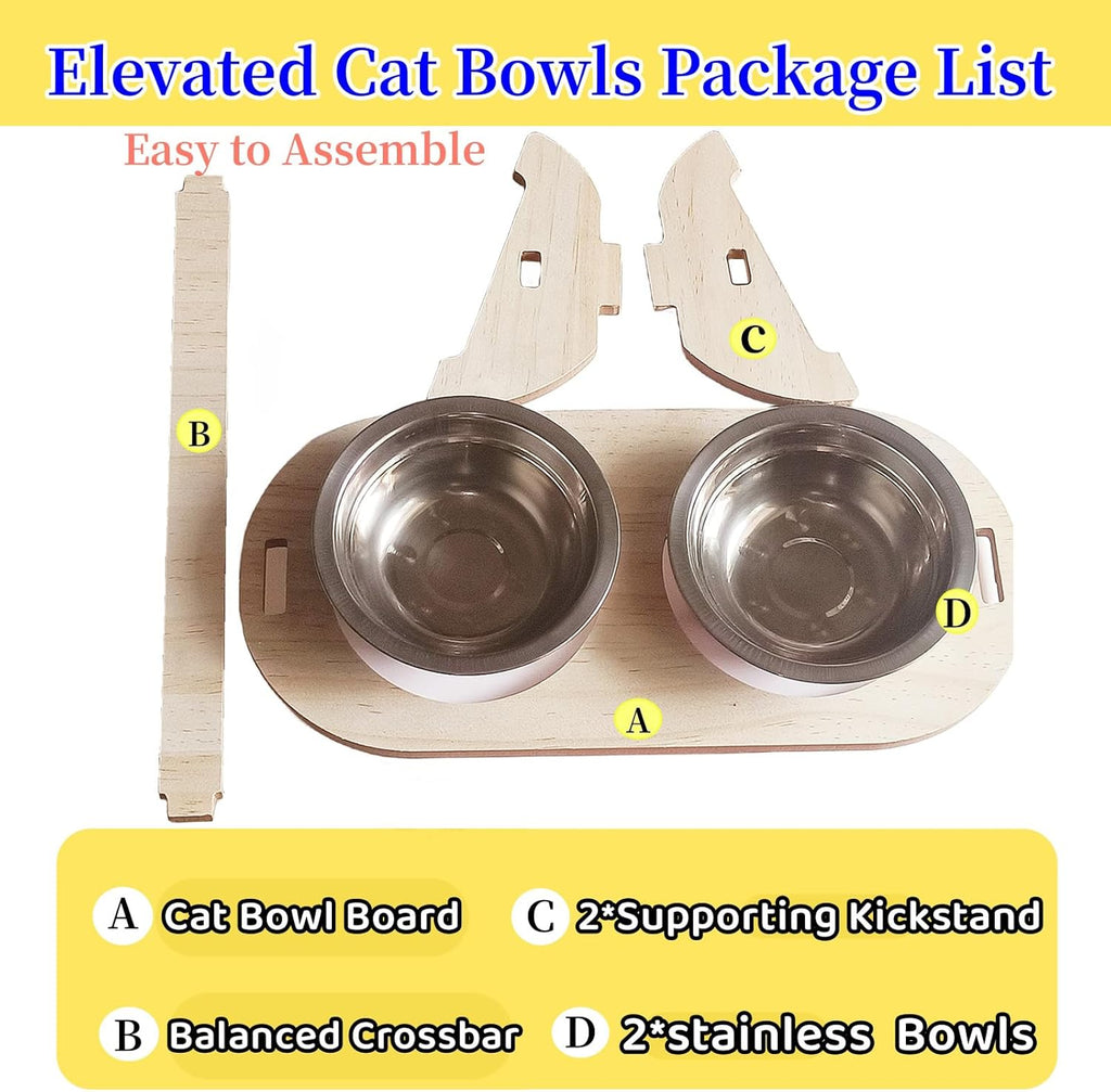15° Tilted Raised Stainless Steel Cat Bowls with Wood Stand G593