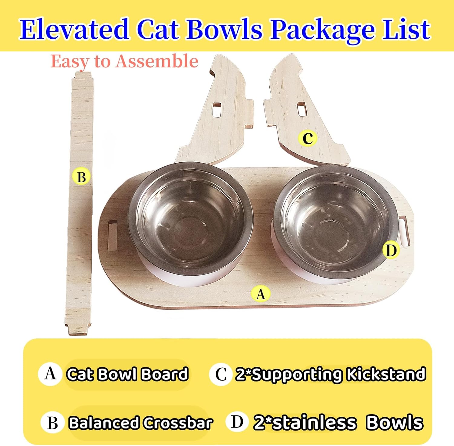 15° Tilted Raised Stainless Steel Cat Bowls with Wood Stand G593