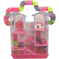 Pink Large 5-Levels Twin Tower Hamster Mouse Habitat Wire Animal Cage With Long Crossover Tube Y497975