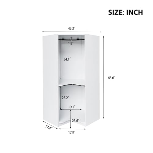 Natural Polygon Wooden Corner Wardrobe Closet with 2 Hanging Rails & Shelves P836785