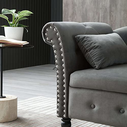 Tufted Velvet Upholstered Chaise Lounge with Storage Sleeper Sofa A71881