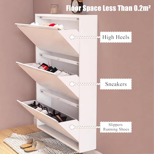 Gray Wall Mounted Shoe Cabinet with Flip Drawers E323