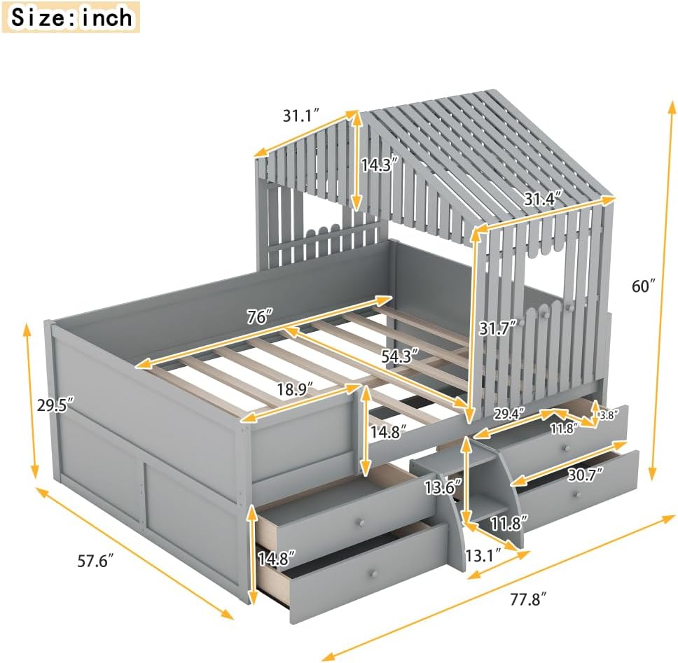 Gray Low Loft Bed with Four Drawers D65649
