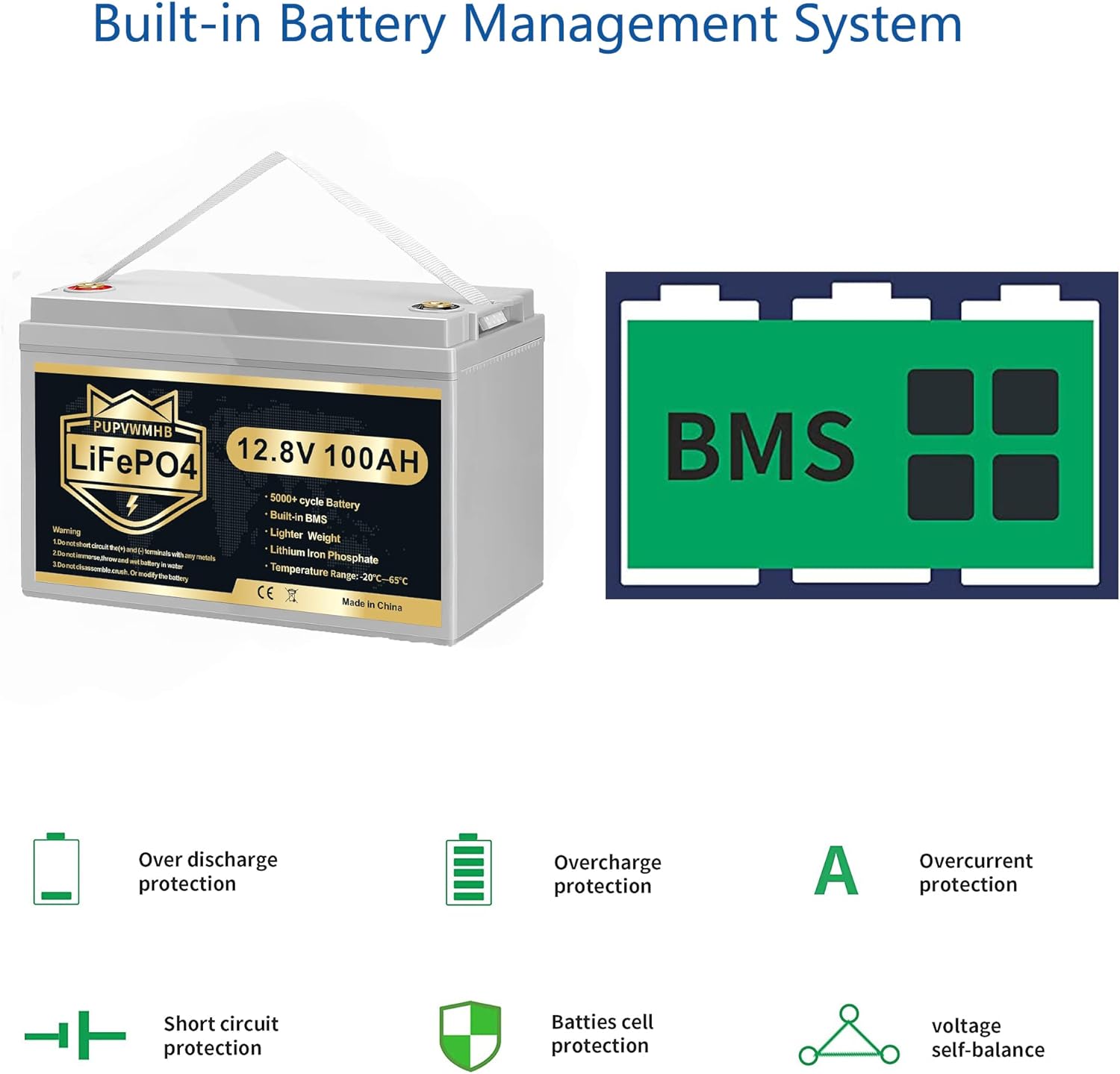 12V 100Ah Bluetooth LiFePO4 Battery with 100A BMS N825771