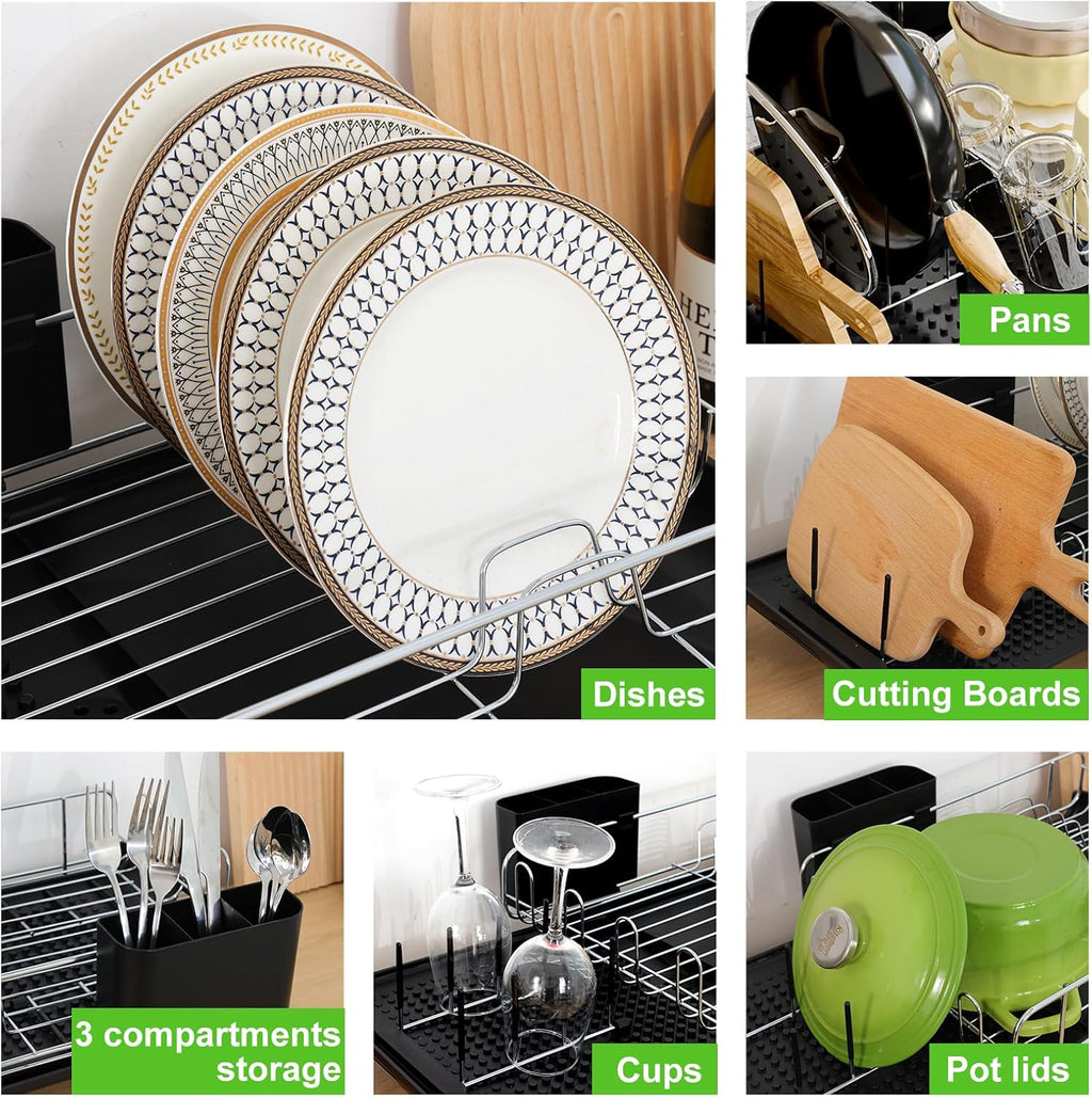 Large Dish Drying Rack with Utensil Holder & Drainboard E330