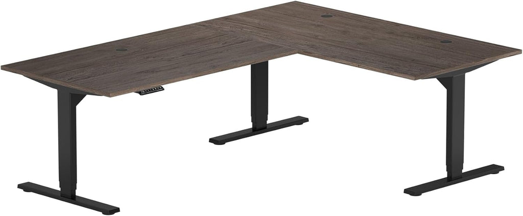 78" x 60" Electric Height Adjustable L Shaped Standing Desk with Black Frame, Light Walnut E249062