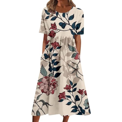 Boho Floral Short Sleeve Midi Dress A97659