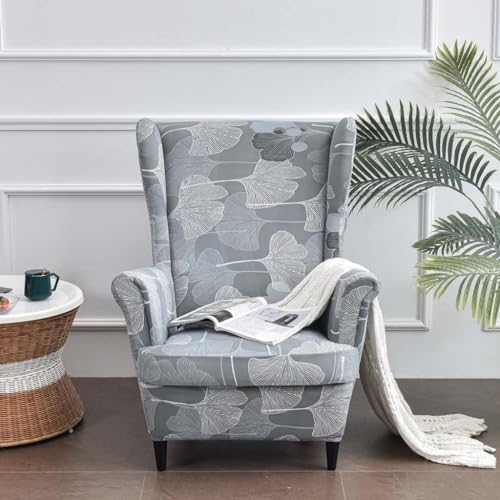 2 Pieces Stretch Spandex Wingback Chair Slipcovers A37176