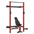 Folding Wall Mounted Squat Rack, 1000 Pounds Capacity Power Rack with Weight Bench, Pull Up Bar, J Hooks T69419